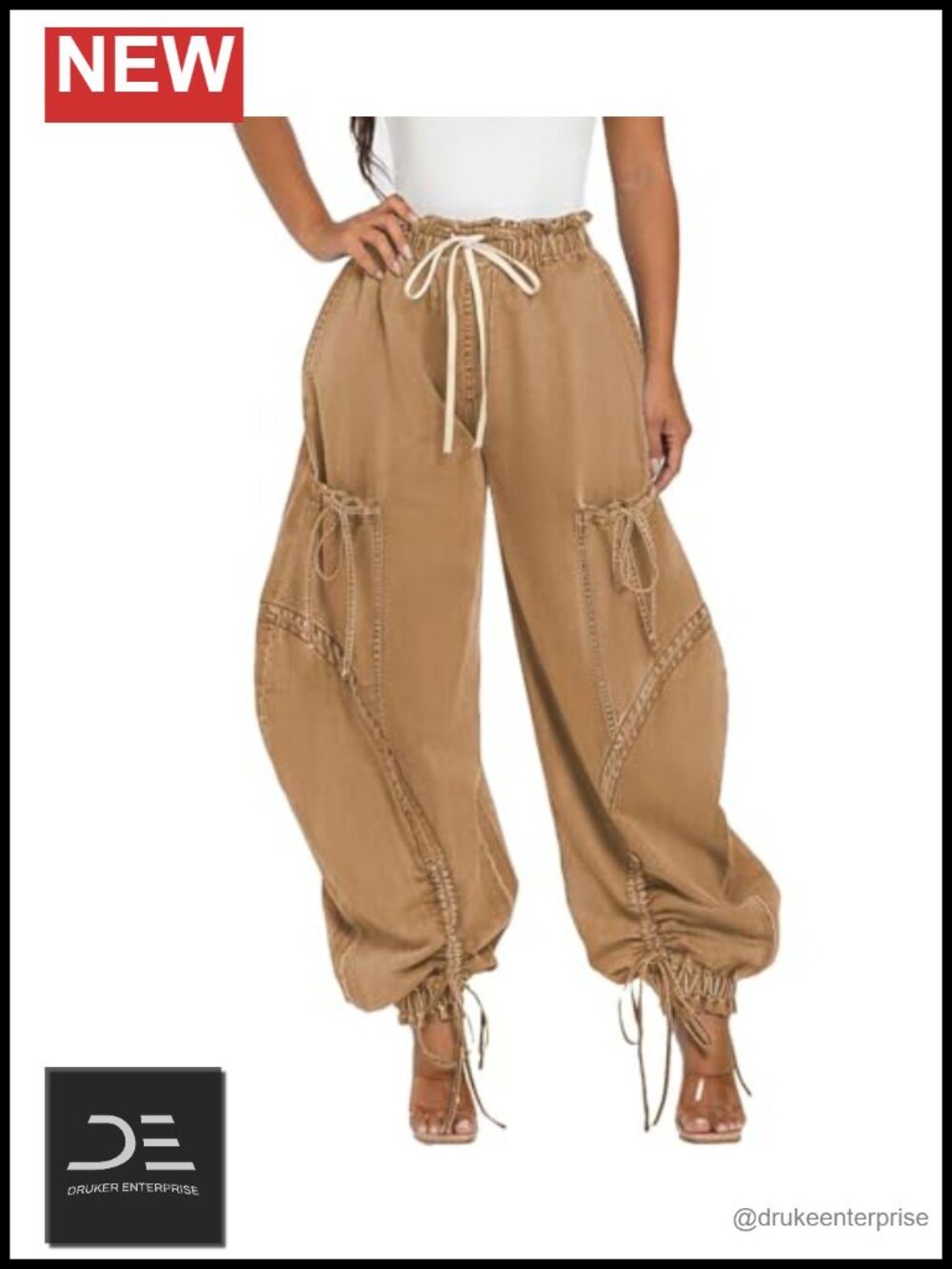 Women's Y2K Drawstring Cargo Parachute Jeans Wide Leg High Rise 95% Polyester